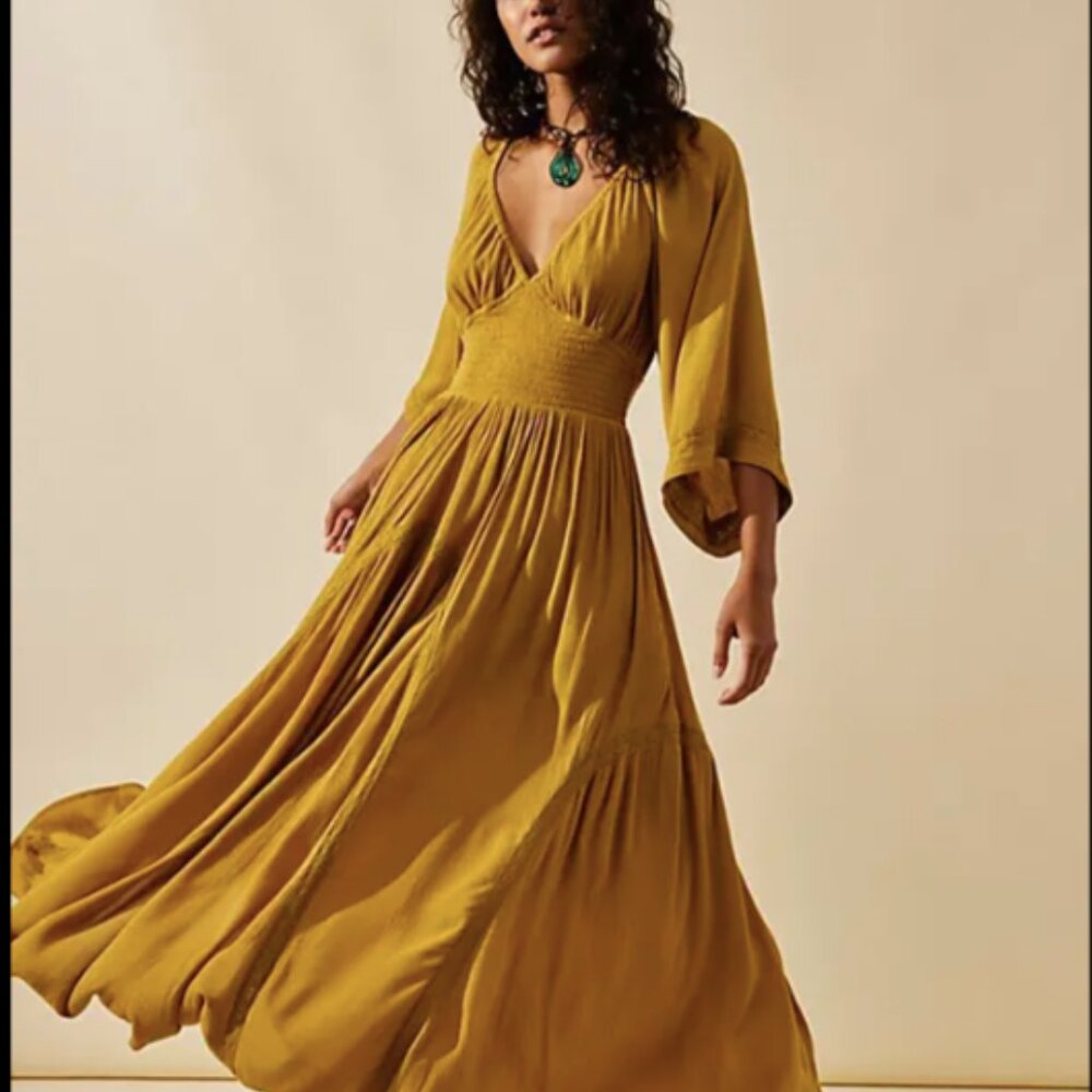Free People free-est Dixie Maxi Dress in Golden Palm XS